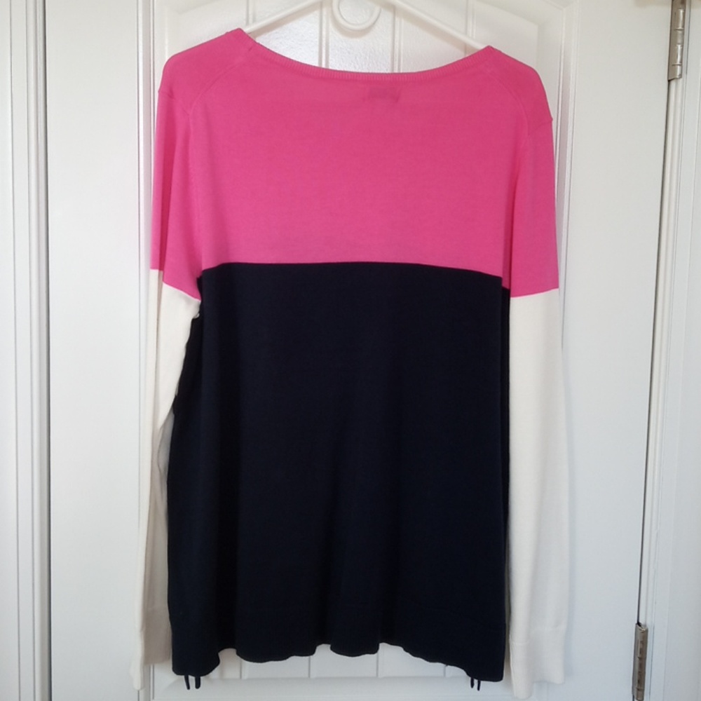 Crown & Ivy Short Sleeve Colorblock Knit Sweater XL Pink Navy NWT - Picture 4 of 11